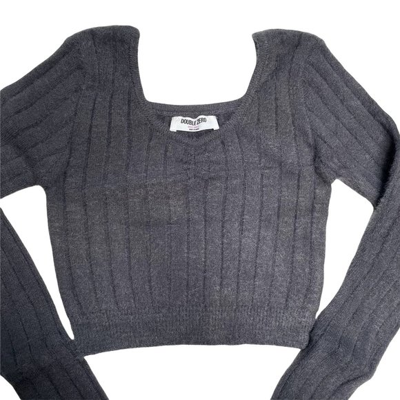 DOUBLE ZERO WOMENS CHARCOAL FUZZY LONG SLEEVE CROP TOP SWEATER SZ: S/M/L - Picture 5 of 10